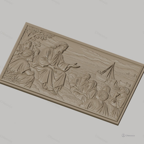 Fichier CNC & impression 3D scène biblique Jésus et disciples bord de mer haute qualité relief STL
