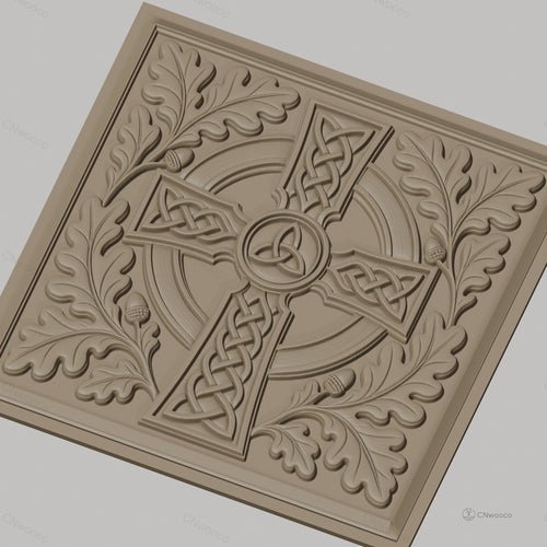 Fichier CNC & impression 3D Croix celtique, feuillage et glands en relief, haute qualité relief STL
