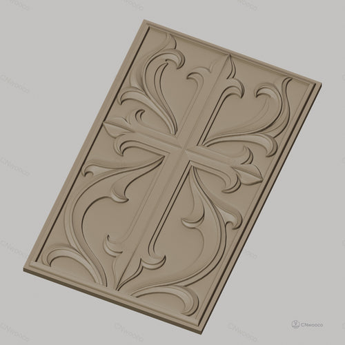 Fichier CNC & impression 3D croix décorative, motifs floraux sculptés, haute qualité relief STL