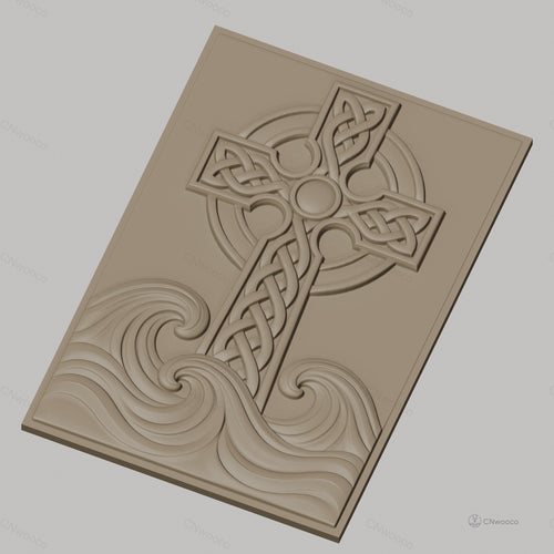 Fichier CNC & impression 3D croix celtique, vagues stylisées en relief, haute qualité relief STL
