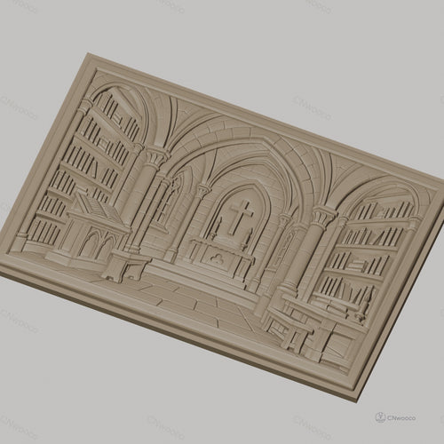 Fichier CNC & impression 3D intérieur d'église gothique, autel, bibliothèque, croix, haute qualité relief STL