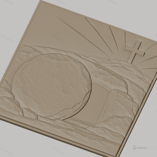 Fichier CNC & impression 3D Résurrection chrétienne, tombe vide, croix et rayon de lumière, haute qualité relief STL