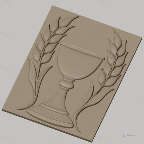 Fichier CNC & impression 3D calice et feuillage, motif religieux hauteur relief STL haute qualité relief STL