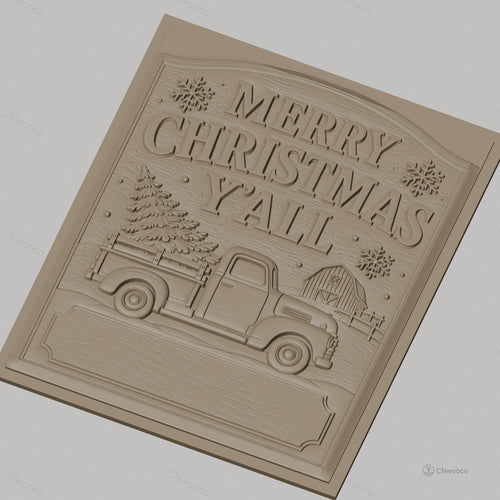 Fichier CNC & impression 3D thème Noël, camion de ferme avec sapin et grange, haute qualité relief STL