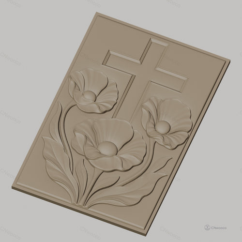 Fichier CNC & impression 3D croix chrétienne avec fleurs et feuilles, haute qualité relief STL
