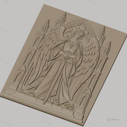 Fichier CNC & impression 3D ange gardien avec épée et architecture gothique, haute qualité relief STL