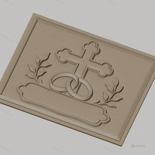 Fichier CNC & impression 3D mariage, bagues entrelacées, croix et feuillage, haute qualité relief STL