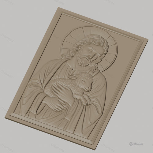 Fichier CNC & impression 3D Jésus avec agneau, icône religieuse en relief, haute qualité relief STL
