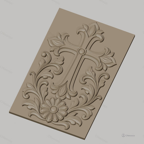 Fichier CNC & impression 3D Croix fleurie ornement décoratif haute qualité relief STL