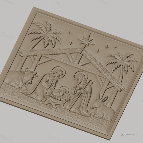 Fichier CNC & impression 3D Nativité, crèche avec Marie Joseph bébé Jésus et animaux, haute qualité relief STL