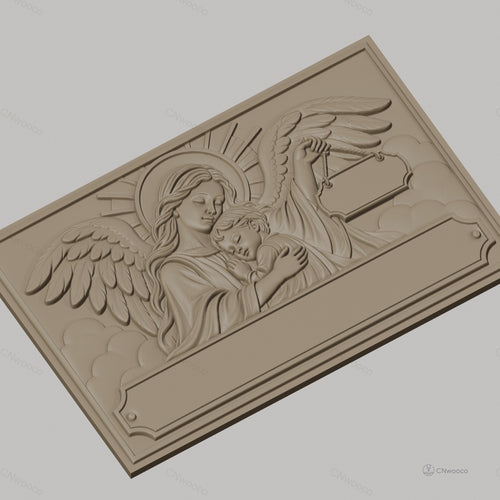 Fichier CNC & impression 3D ange gardien, enfant en étreinte avec ailes et auréole, haute qualité relief STL