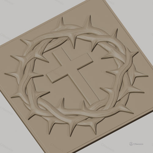 Fichier CNC & impression 3D Croix chrétienne et couronne d'épines, haute qualité relief STL