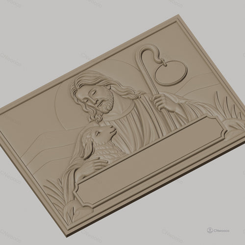 Fichier CNC & impression 3D Jésus bon berger avec agneau, bâton de berger, haute qualité relief STL