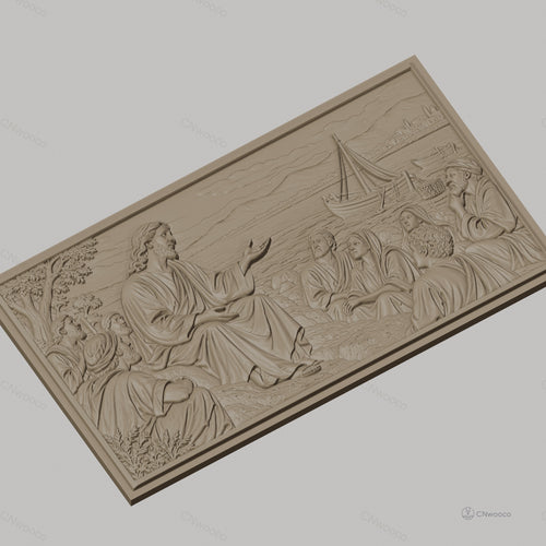 Fichier CNC & impression 3D scène biblique Jésus et disciples bord de mer haute qualité relief STL