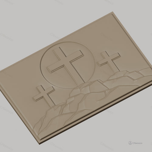 Fichier CNC & impression 3D thème religieux, trois croix sur monts, haute qualité relief STL