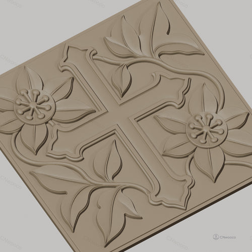 Fichier CNC & impression 3D croix fleurie avec feuilles et relief détaillé, haute qualité relief STL