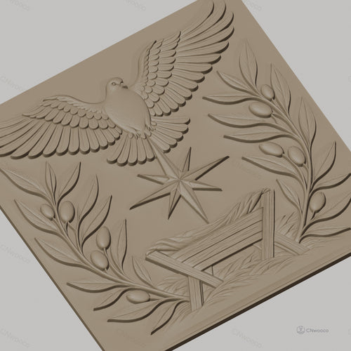 Fichier CNC & impression 3D scène de la nativité, colombe, étoile, mangeoire et branches d'olivier, haute qualité relief STL