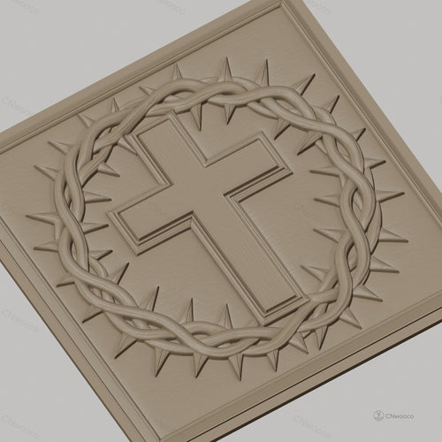 Fichier CNC & impression 3D Croix chrétienne, couronne d'épines, haute qualité relief STL