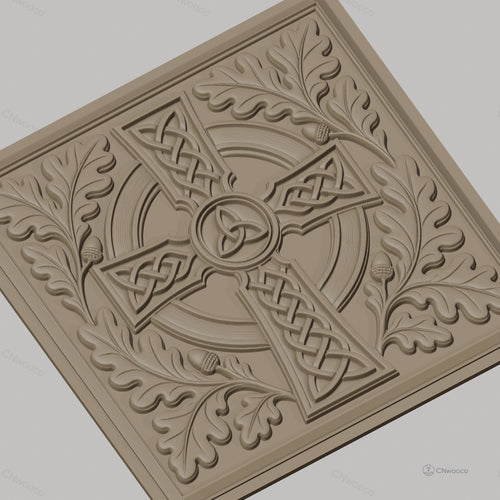 Fichier CNC & impression 3D Croix celtique, feuillage et glands en relief, haute qualité relief STL