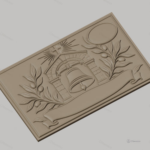 Fichier CNC & impression 3D cloche religieuse, branche d'olivier, bannière et croix, haute qualité relief STL