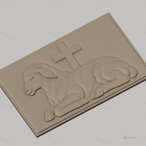 Fichier CNC & impression 3D agneau allongé avec croix, symbole religieux, haute qualité relief STL