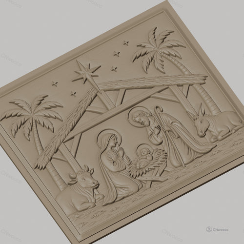 Fichier CNC & impression 3D Nativité, crèche avec Marie Joseph bébé Jésus et animaux, haute qualité relief STL