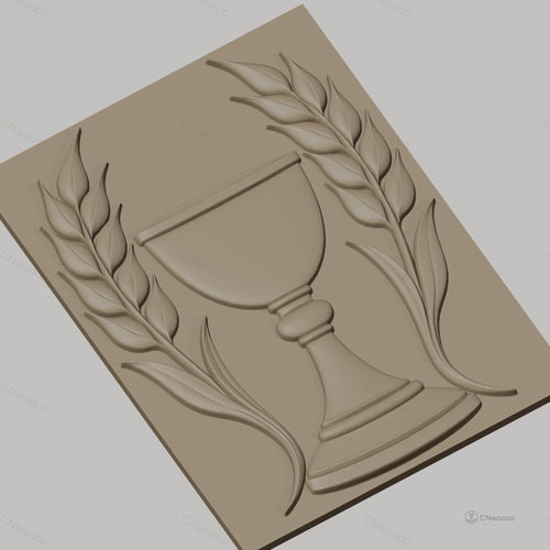 Fichier CNC & impression 3D calice et feuillage, motif religieux hauteur relief STL haute qualité relief STL