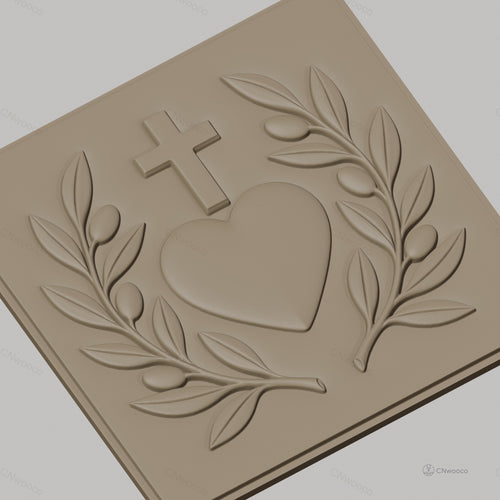Fichier CNC & impression 3D cœur sacré, croix, branches d'olivier, haute qualité relief STL