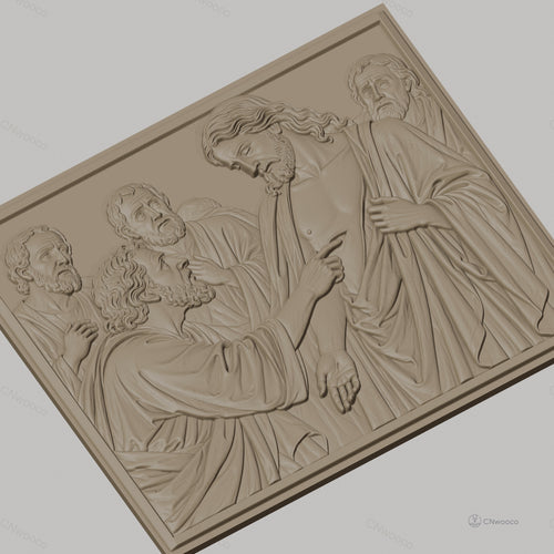 Fichier CNC & impression 3D scène biblique Jésus et Thomas, disciples, haute qualité relief STL