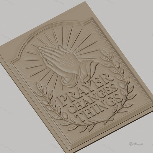 Fichier CNC & impression 3D message prière mains jointes et couronne de feuilles, haute qualité relief STL