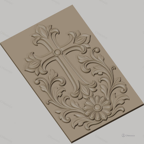 Fichier CNC & impression 3D Croix fleurie ornement décoratif haute qualité relief STL