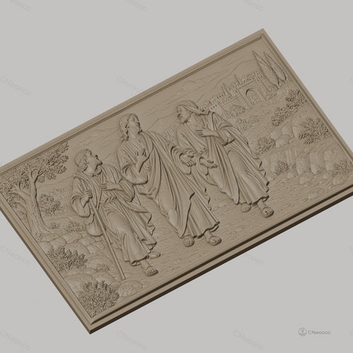 Fichier CNC & impression 3D scène biblique Jésus et disciples, paysage ancien relief, haute qualité relief STL