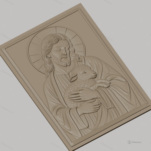 Fichier CNC & impression 3D Jésus avec agneau, icône religieuse en relief, haute qualité relief STL