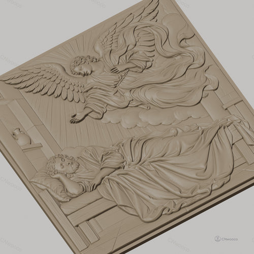 Fichier CNC & impression 3D ange visitant homme dormant, drapés et nuage, haute qualité relief STL