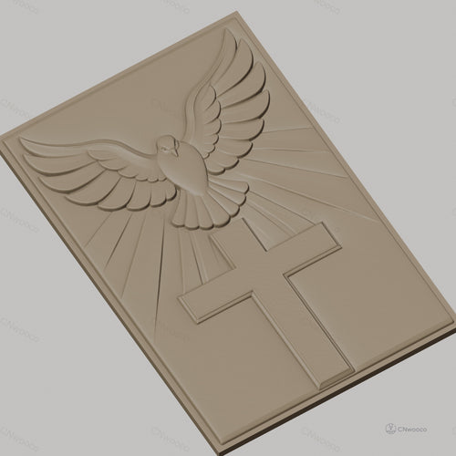 Fichier CNC & impression 3D croix chrétienne avec colombe et rayons de lumière, haute qualité relief STL