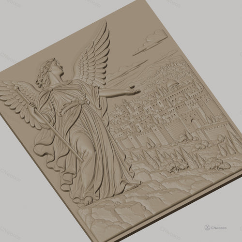 Fichier CNC & impression 3D ange avec ville ancienne, relief détaillé haute qualité relief STL