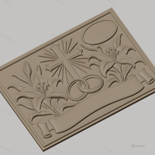 Fichier CNC & impression 3D thème mariage, croix, anneaux, lys, bannière, haute qualité relief STL