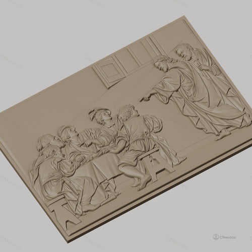 Fichier CNC & impression 3D scène biblique Jésus et apôtres à la table, haute qualité relief STL