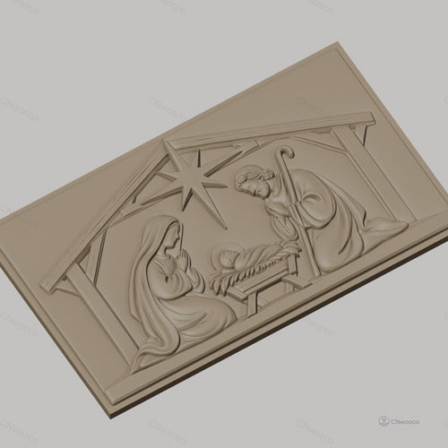 Fichier CNC & impression 3D scène de la Nativité, crèche avec Marie Joseph et bébé Jésus, haute qualité relief STL