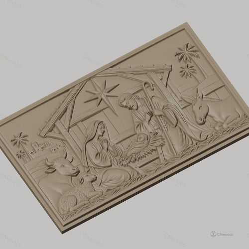 Fichier CNC & impression 3D scène de la nativité, Marie Joseph Jésus crèche animaux, haute qualité relief STL