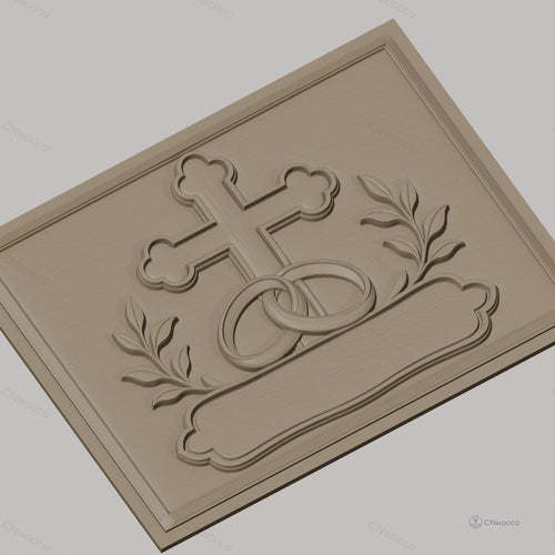 Fichier CNC & impression 3D mariage, bagues entrelacées, croix et feuillage, haute qualité relief STL