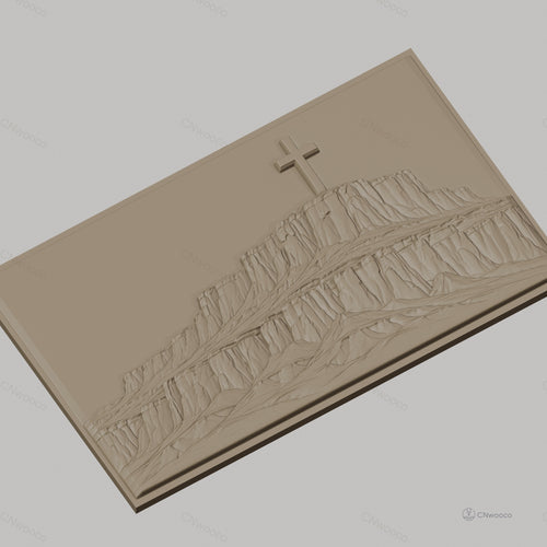 Fichier CNC & impression 3D montagne plateau croix christianisme, paysage relief hautes falaises, haute qualité relief STL