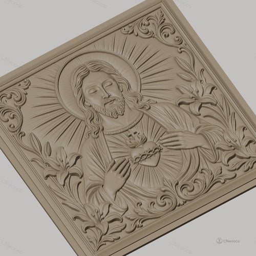 Fichier CNC & impression 3D Jésus Christ, cœur sacré, lys et ornements, haute qualité relief STL