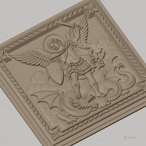 Fichier CNC & impression 3D saint Michel archange, ange guerrier avec dragon, haute qualité relief STL