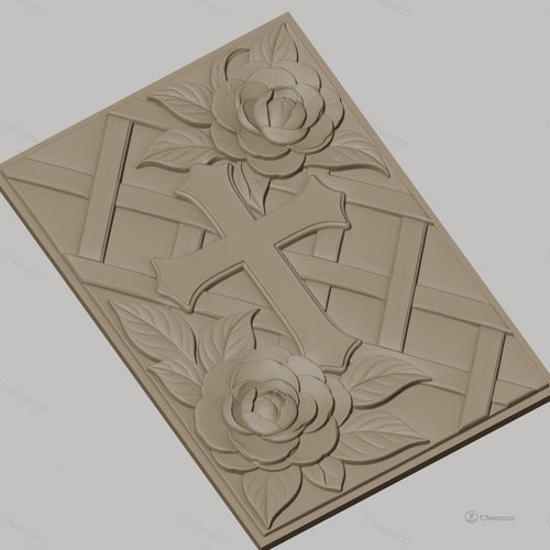 Fichier CNC & impression 3D Croix et roses avec motif treillis, haute qualité relief STL