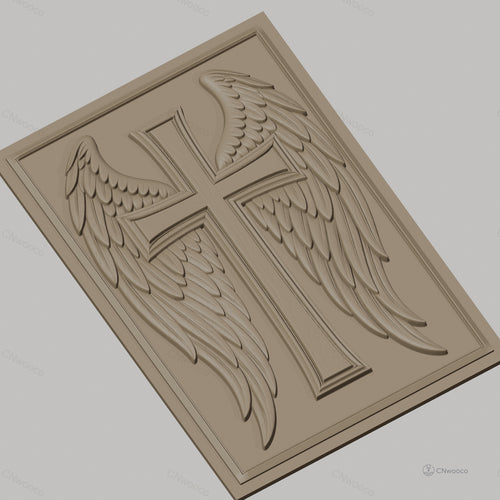 Fichier CNC & impression 3D Croix avec ailes d'ange, haute qualité relief STL