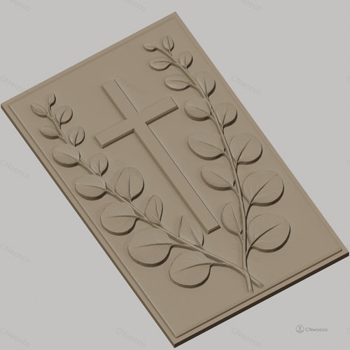 Fichier CNC & impression 3D Croix chrétienne et feuilles, haute qualité relief STL