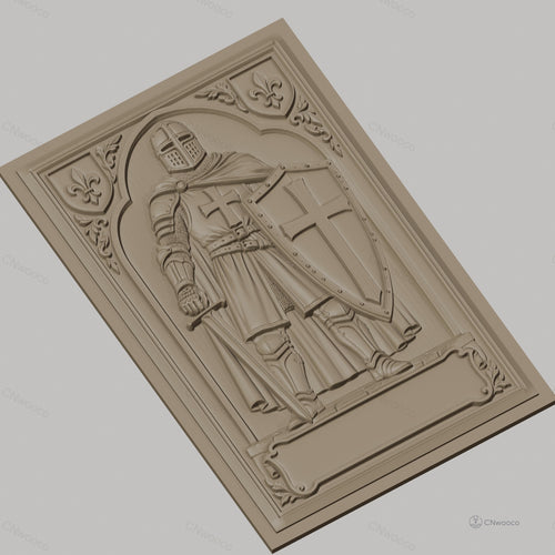 Fichier CNC & impression 3D chevalier armure médiévale, épée et bouclier croix, haute qualité relief STL