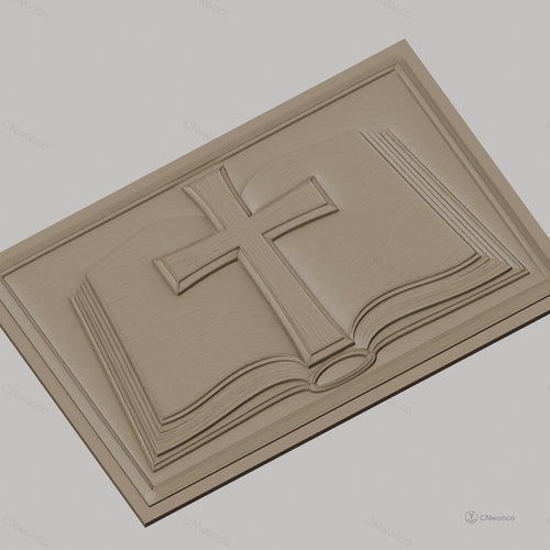 Fichier CNC & impression 3D bible ouverte avec croix religion, haute qualité relief STL