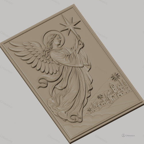 Fichier CNC & impression 3D ange avec étoile et village, haute qualité relief STL